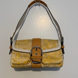 Coach Yellow and Tan Signature Shoulder Bag
